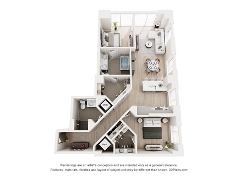 Floor plan for 2 beds, 2 baths, 1153 sqft